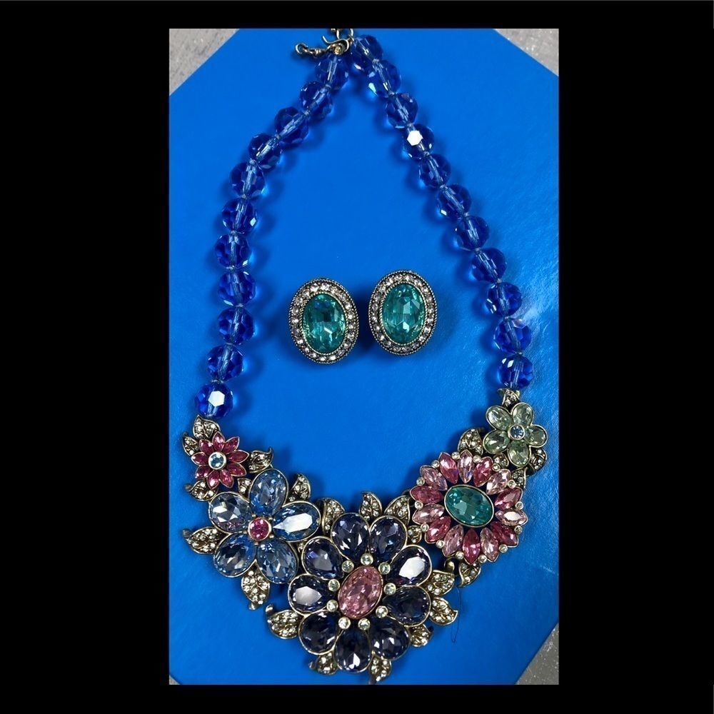 Heidi Daus “Glorious Gardens”Crystal Necklace & Tailored Elegance Earrings Aqua